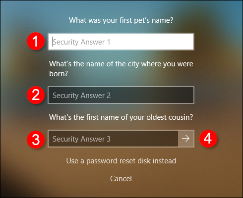 Preguntas de seguridad de la cuenta fuera de línea