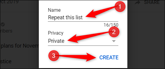 Asígnele un nombre, establezca la configuración de privacidad y luego haga clic en "Crear."