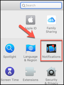 Haga clic en Notificaciones en la aplicación Preferencias del sistema.