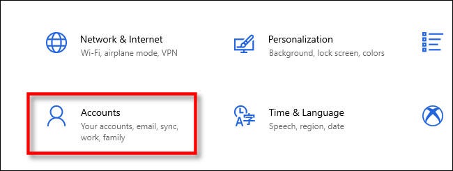 En la configuración de Windows, haga clic en "Cuentas."