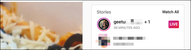 La sección de Historias en Instagram en un navegador de escritorio.