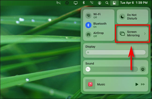En macOS Control Center, haga clic en "Pantalla compartida."