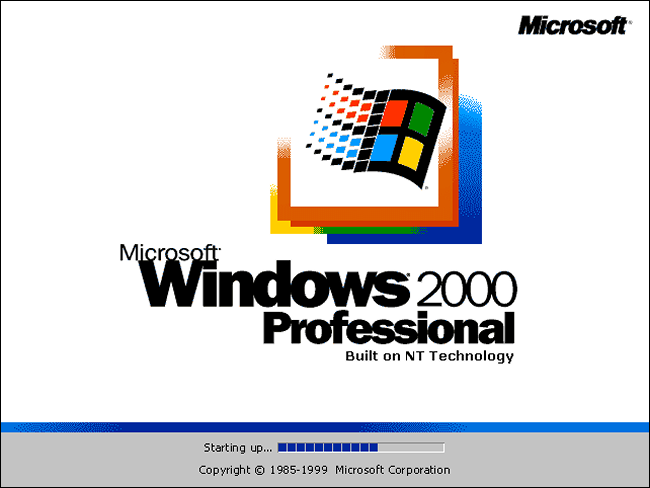 Pantalla de inicio de Windows 2000 Professional