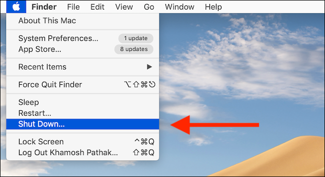 Haga clic en la opción Apagar en el menú de Apple para apagar su Mac