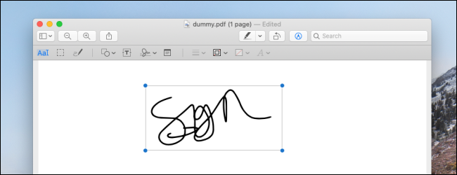 Firma agregada al documento en Mac