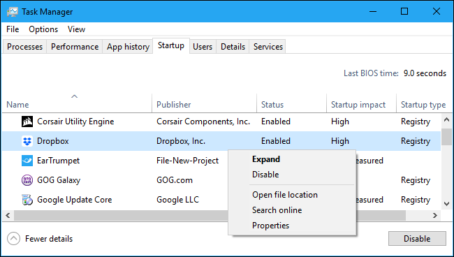 Deshabilitar una aplicación de inicio en el Administrador de tareas de Windows 10