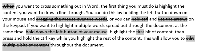 Palabras tachadas en Microsoft Word