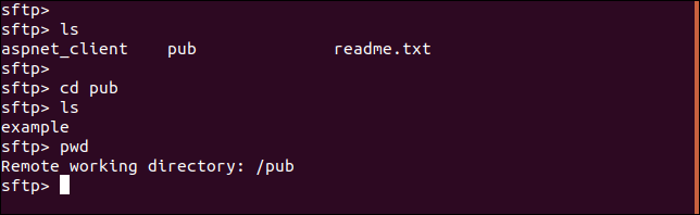 comandos sftp en una ventana de terminal