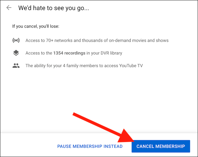 Pinchalo "Cancelar membresía" botón para finalizar la cancelación de su cuenta