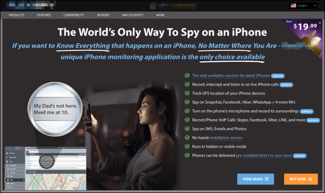 Un anuncio de software espía para iPhone.