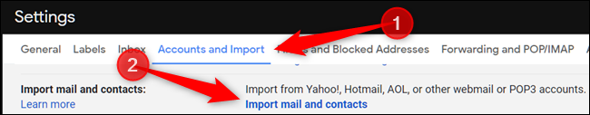 Haga clic en "Contabilidad e Importación," luego haga clic en "Importar correo y contactos."