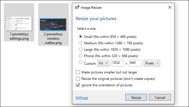 Uso de PowerToy Image Resizer de Windows 10