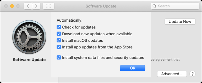 los "Actualización de software" configuración en Mac.