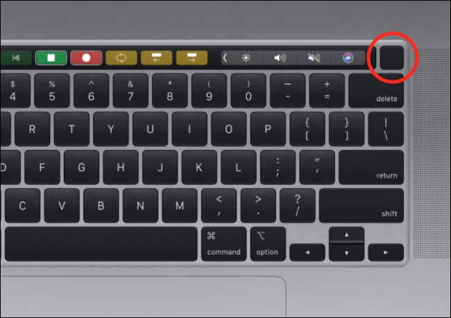 El botón Touch ID en un teclado MacBook Pro.