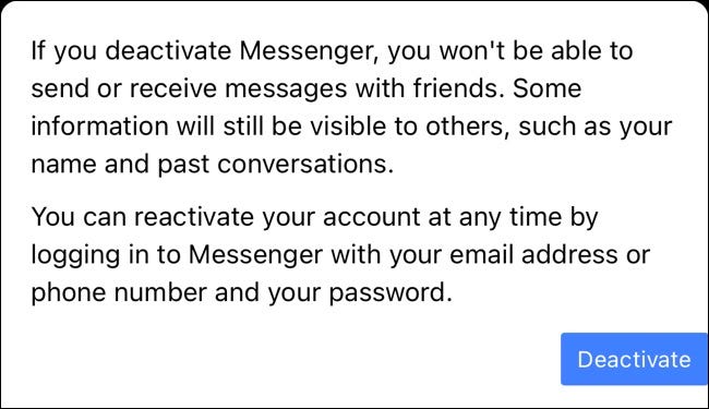 Botón de desactivación para Facebook Messenger