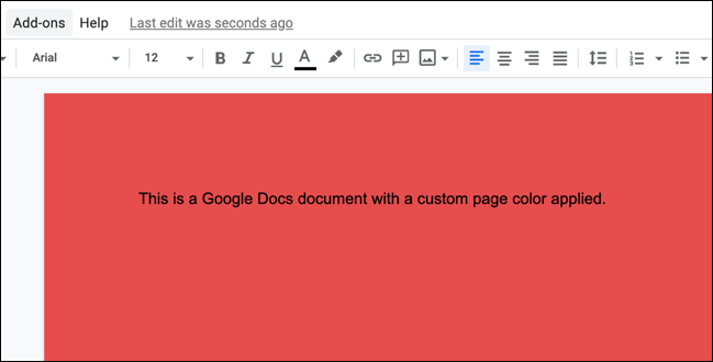 Un documento de muestra de Google Docs con un color de página personalizado aplicado