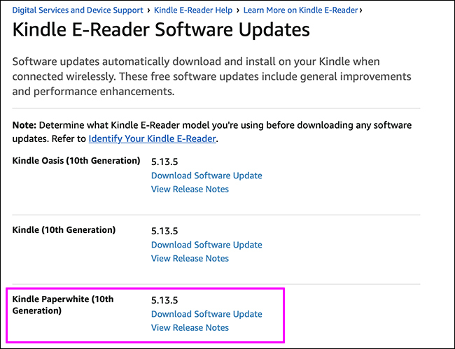 Lista de firmware de Kindle