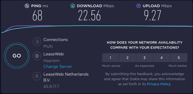 prueba de velocidad con VPN en Amsterdam