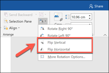 Haga clic en "Voltear verticalmente" para voltear una imagen, o "Voltear horizontalmente" para reflejar la imagen horizontalmente en Word.