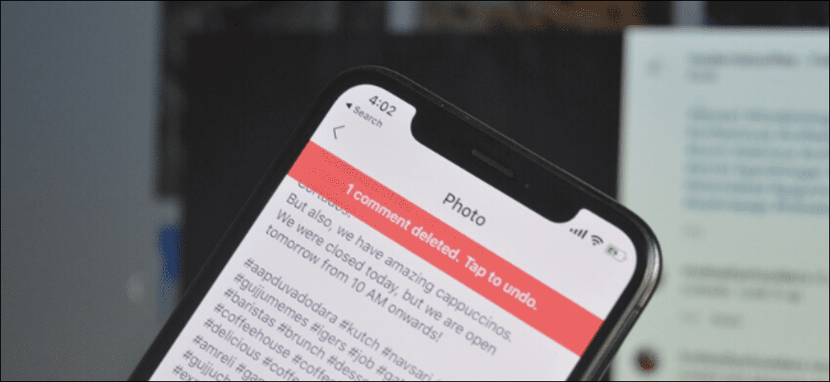 iPhone que muestra el banner eliminado de los comentarios en la aplicación de Instagram