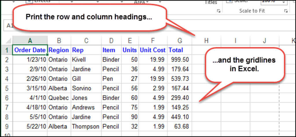 Cómo imprimir líneas de cuadrícula y encabezados de filas y columnas en Excel