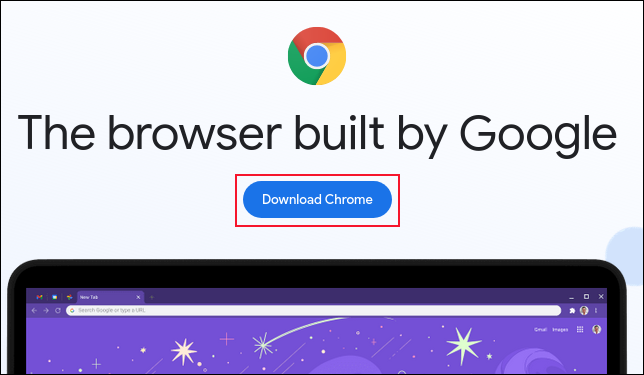 La página de descarga de Google Chrome