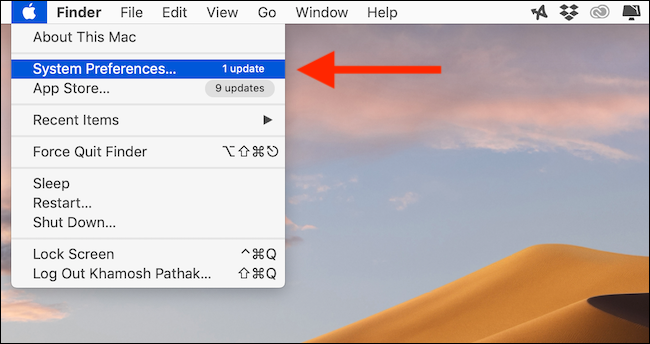 Haga clic en el botón Preferencias del sistema en el menú de Apple en la barra de menú