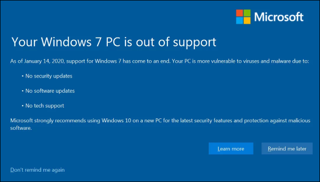 Mensaje de PC no compatible con Microsoft Windows 7.