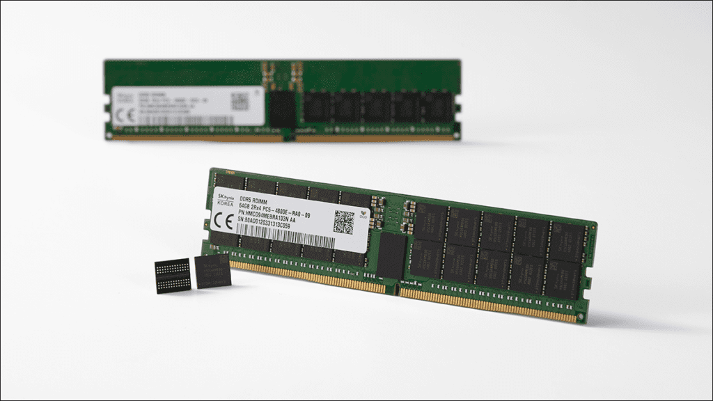 Dos barras de RAM DDR5 con la PCB desnuda y los chips de RAM mostrados.