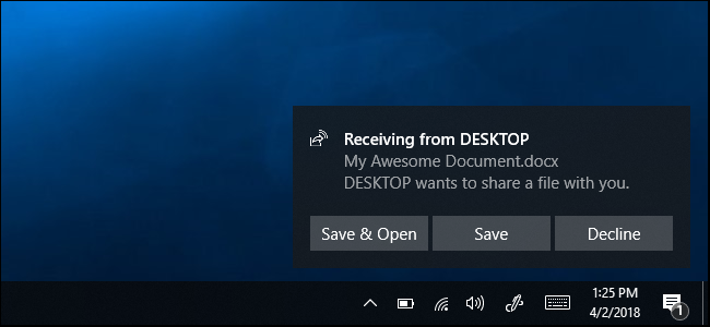 Recibir un archivo enviado con uso compartido cercano en Windows 10