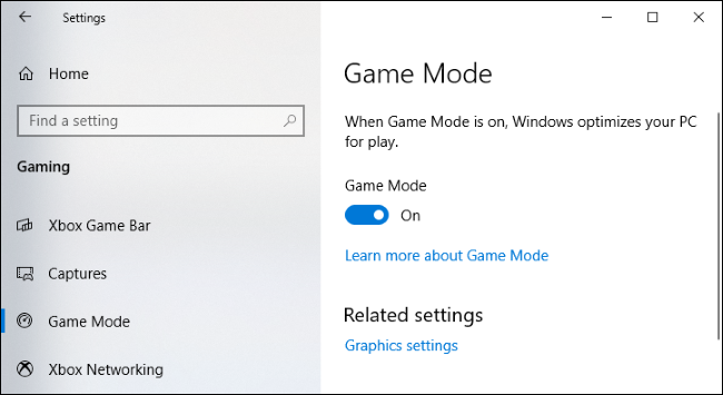 Configuración del modo de juego en Windows 10