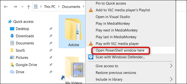 Haga clic en "Abra la ventana de PowerShell aquí."