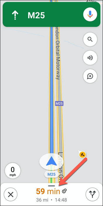 Toque la información de la ruta (que contiene las ETA) en la parte inferior de la interfaz de navegación de Google Maps.