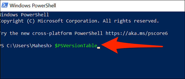 Pegar "$ PSVersionTable" en una ventana de PowerShell.