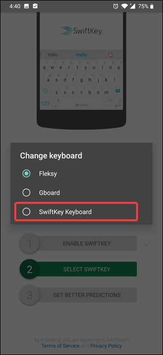 elegir el teclado Swiftkey