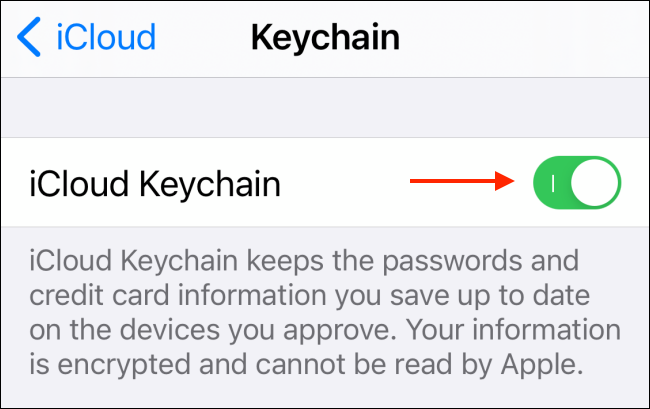 Toca para desactivar el llavero de iCloud