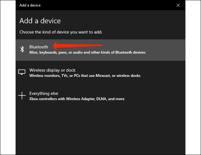Haga clic en Bluetooth para emparejar un dispositivo Bluetooth con su PC con Windows 10