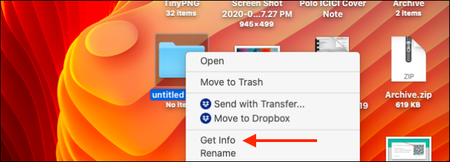 Haga clic en Obtener información de la carpeta en Mac