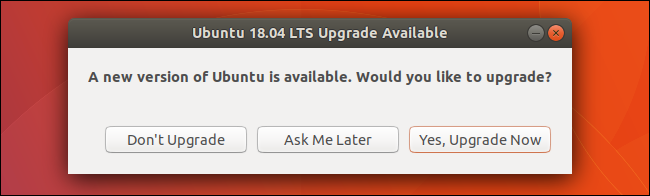 Ventana de actualización de Ubuntu disponible.