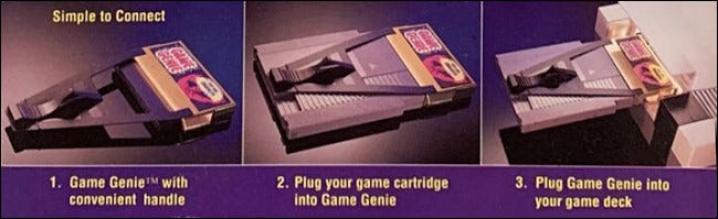 Fotos de uso de NES Game Genie de la caja de Galoob.