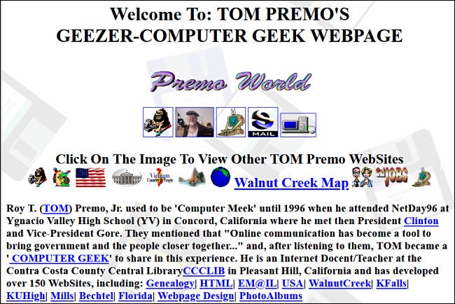 La página web Geezer-Computer Geek de Tom Premo en GeoCities.