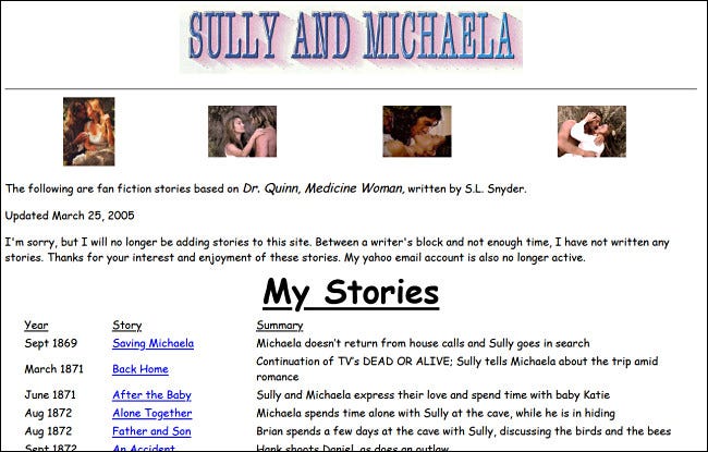 A "Dr. Quinn, curandera" sitio de fan fiction en GeoCities.