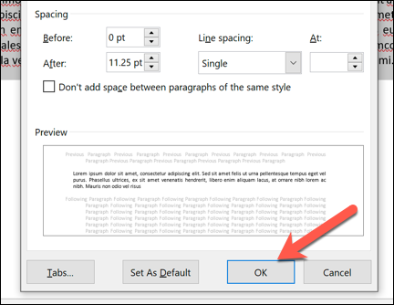 Haga clic en "Correcto" para guardar la configuración de párrafo en su documento.