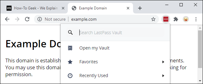 Usando la extensión LastPass desde el menú Extensiones de Chrome