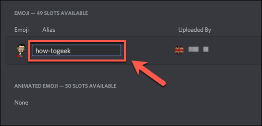 Pinchalo "También conocido como" para cambiar la etiqueta utilizada para enviar un emoji a Discord.