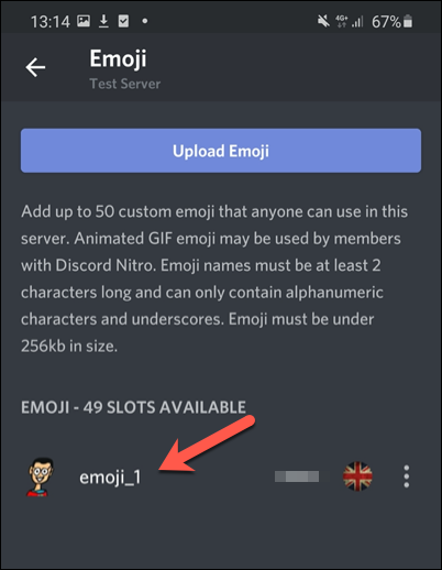 Toque su emoji personalizado en el "Emoji" menú.