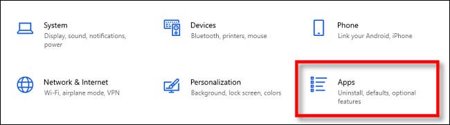 En la configuración de Windows, seleccione "Aplicaciones."