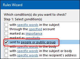 los "enviado a personas o un grupo público" en el asistente de reglas.