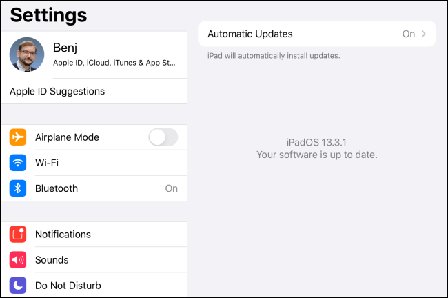 El software actualiza el mensaje en iPadOS.
