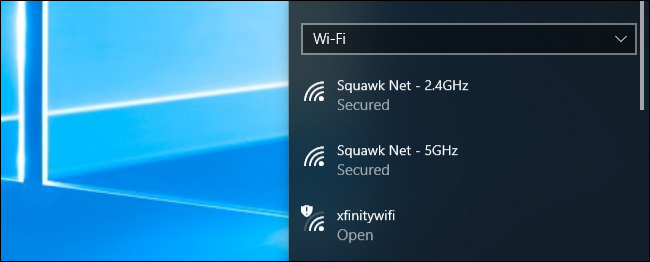 Menú de conexión a la red Wi-Fi de Windows 10